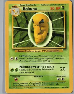 Kakuna 33/102 Uncommon Base Set Unlimited Pokemon Lightly Played - Image 1
