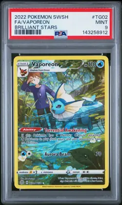 2022 Pokemon SWSH FA/Vaporeon Brilliant Stars #TG02 PSA 9 MINT - Image 1