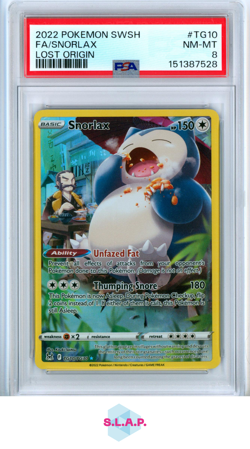 SNORLAX POKEMON LOST ORIGIN FULL ART SWSH EN TG10 2022 PSA 8 - Image 1