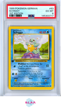 SCHIGGY 1ST EDITION POKEMON GERMAN 1999 63 PSA 6 - Image 1