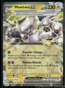 MEWTWO EX 058/182 DOUBLE RARE PARADOX RIFT POKEMON HOLO NEAR MINT - Image 1