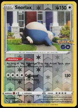 SNORLAX 055/078 HOLO RARE POKEMON GO POKEMON REVERSE HOLO LIGHTLY PLAYED - Image 1