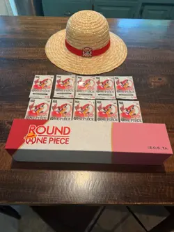 Round 1 One Piece Trading Card Game Promo (ENGLISH 10 SEALED PACKS! + Hat & Mat - Image 2