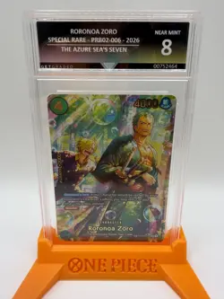Roronoa Zoro SP PRB02-006 The Azure Sea's Seven Get Graded 8 One Piece Card Rare - Image 1