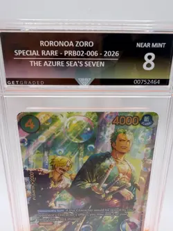 Roronoa Zoro SP PRB02-006 The Azure Sea's Seven Get Graded 8 One Piece Card Rare - Image 3