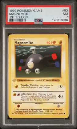 Pokemon Base Set Common Magnemite #53 [Shadowless PSA 7 1st Edition Grey Stamp] - Image 1