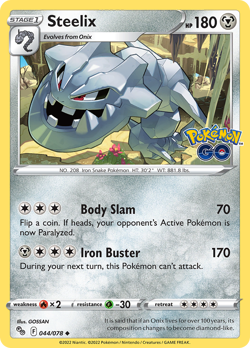 STEELIX 044/078 POKEMON GO REVERSE HOLO UNCOMMON NM - Image 1