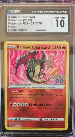 CGC 10 GEM MINT Radiant Charizard 011/078 Pokemon GO Holo Rare 2022 TCG - Image 1