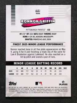 2026 Topps Finest KONNOR GRIFFIN RC Rare Pirates #268 - Image 2