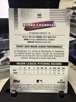 2026 Topps Finest Bubba Chandler #272 RARE Yellow Refractor RC /275 COLOR MATCH - Image 2