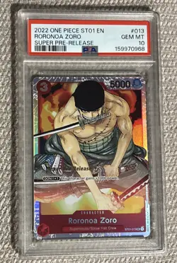 2022 One Piece ST01 EN Roronoa Zoro Super Pre Release #013 PSA 10 GEM MINT - Image 1