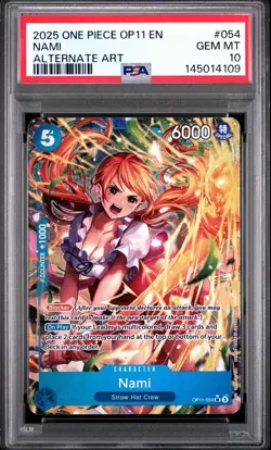 2025 One Piece OP11-A Fist of Divine Speed Nami #054 Alternate Art PSA 10 - Image 1