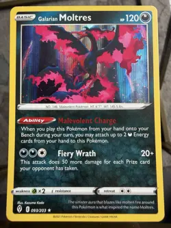 Pokemon Galarian Moltres TCG Reverse Holo Holo Rare Card Evolving Skies 093/203 - Image 1