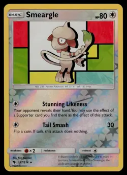 Smeargle 157/214 Rare Lost Thunder Pokemon Reverse Holo Lightly Played - Image 1