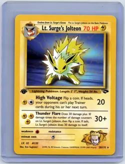 Lt. Surge's Jolteon 28/132 Rare Gym Challenge Pokemon 1st Edition Lightly Played - Image 1