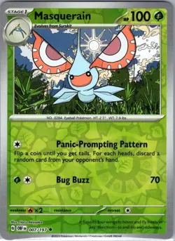 Masquerain 007/197 Uncommon Obsidian Flames Pokemon Reverse Holo Near Mint - Image 1
