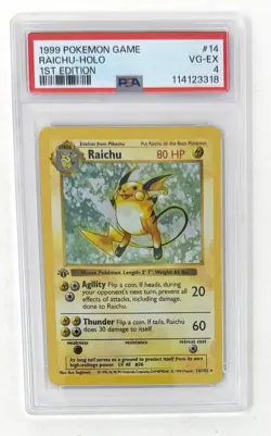 1999 Pokemon Base Set Raichu Holo 1st Ed 14/102 PSA 4 VG-EX Vintage WOTC Card - Image 1