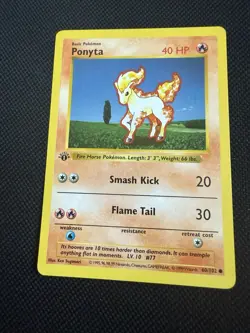 Pokemon Ponyta 60/102 1st Edition Shadowless Base Set Card Unplayed Near Mint - Image 1