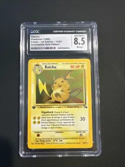 Pokemon Card Fossil 1st Edition Raichu Incomplete Holo Pattern CGC 8.5 error - Image 1