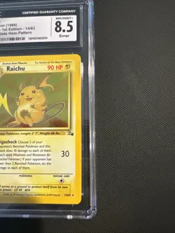 Pokemon Card Fossil 1st Edition Raichu Incomplete Holo Pattern CGC 8.5 error - Image 3
