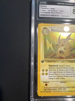 Pokemon Card Fossil 1st Edition Raichu Incomplete Holo Pattern CGC 8.5 error - Image 5