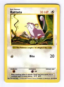 Rattata Base Set (Shadowless) #061 (1998) Common LP Pokemon - Image 1