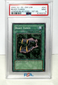 2002 YuGiOh BEAST FANGS 1st Ed. PSA 9 LOB-041 Legend of Blue-Eyes White Dragon - Image 1