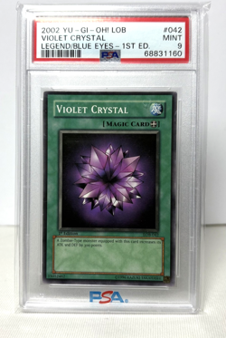 2002 YuGiOh VIOLET CRYSTAL 1st Ed. PSA 9 LOB-042 The Legend of Blue-Eyes White - Image 1