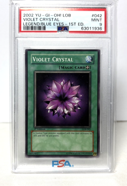2002 YuGiOh VIOLET CRYSTAL 1st Ed. PSA 9 LOB-042 The Legend of Blue-Eyes White - Image 1