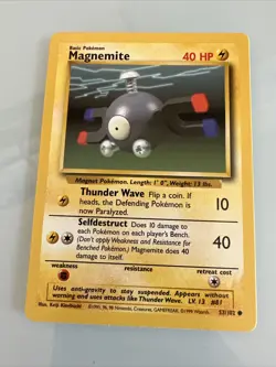 Magnemite 53/102 Vintage Base Set Unlimited Common Pokemon Card WOTC Near Mint - Image 1