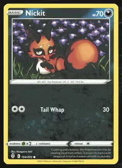SWSH07: Evolving Skies Nickit #104/203 Common Pokemon Card - Image 1