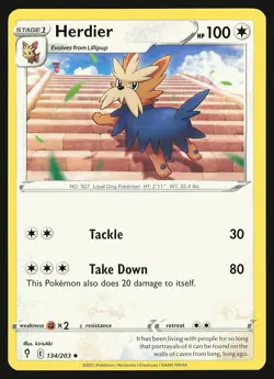 SWSH07: Evolving Skies Herdier #134/203 Uncommon Pokemon Card - Image 1