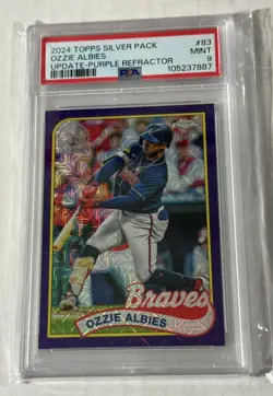 Ozzie Albies 2024 Topps Chrome Purple Refractor Silver Pack /75 PSA 9 Braves - Image 1