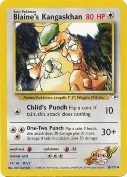 Pokemon Card - Gym Heroes 36/132 - BLAINE'S KANGASKHAN (uncommon) - NM - Image 1