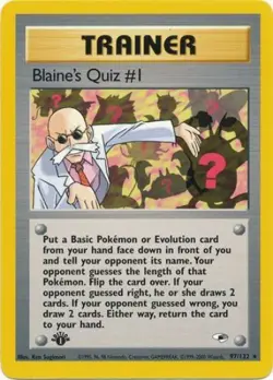 Pokemon Card - Gym Heroes 97/132 - BLAINE'S QUIZ #1 (rare) *1st Edition* - NM - Image 1