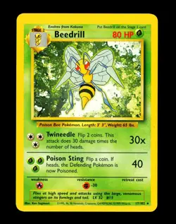 1999 Pokemon BEEDRILL Base Set OC ERROR Unlimited Edition RARE Non Holo 17/102 - Image 1