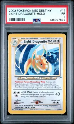 PSA 1 Light Dragonite 14/105 2002 Neo Destiny Holo Rare Pokemon Card - Image 1