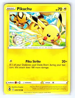 Pikachu 049/195 C Pokemon Silver Tempest NM/M - Image 1