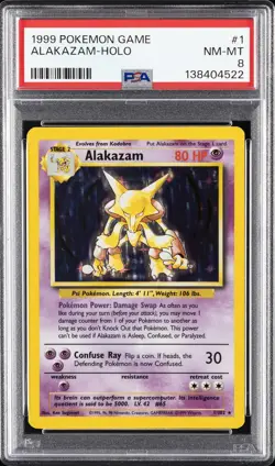 1999 POKEMON BASE SET UNLIMITED #1 ALAKAZAM-HOLO PSA 8 - Image 1