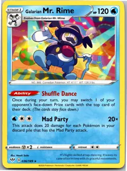 Galarian Mr. Rime 036/189 Rare Darkness Ablaze Pokemon Near Mint - Image 1