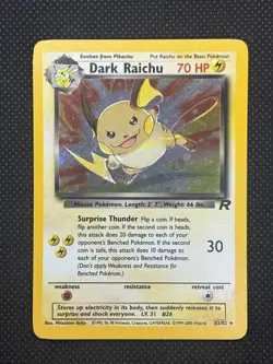 2000 Pokemon TCG Card Dark Raichu 83/82 Unlimited Team Rocket Holo Secret Rare - Image 1