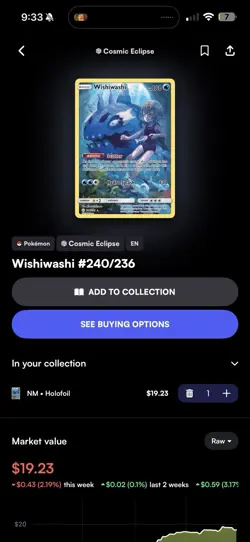 Wishiwashi 240/236 Sm Cosmic Eclipse Secret Rare Full Art Holo English 2019 - Image 2