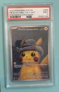 Pokemon 2023 SVP en x Van Gogh Pikachu Grey Felt Hat #085 PSA - Image 1