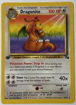 Pokemon Dragonite 19/62 1st Edition Fossil Non-Holo Rare WOTC 2000 Near Mint - Image 1