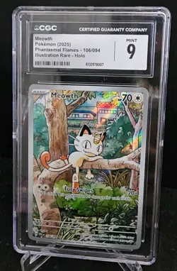 Meowth Illustration Rare Phantasmal Flames Pokemon 106/094 CGC 9 - Image 1