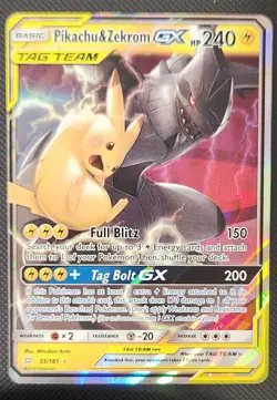 Pikachu & Zekrom-GX 33/181 Holo Rare GX Team Up Pokemon Near Mint - Image 1
