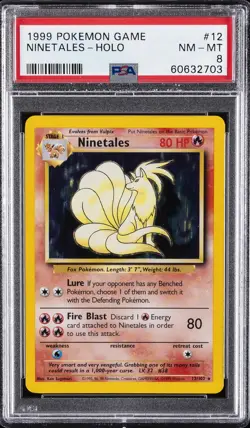 1999 POKEMON BASE SET UNLIMITED #12 NINETALES-HOLO PSA 8 - Image 1