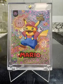 Pokemon Pikachu Cosplay Card. Mario Purple Holo - Image 1
