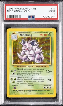 1999 POKEMON BASE SET UNLIMITED #11 NIDOKING-HOLO PSA 9 - Image 1