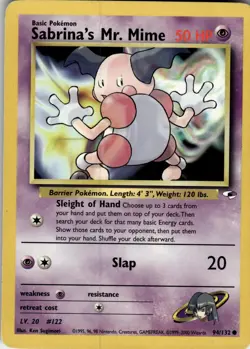 Sabrina's Mr. Mime 94/132 Common Gym Heroes Pokemon Unlimited Near Mint - Image 1